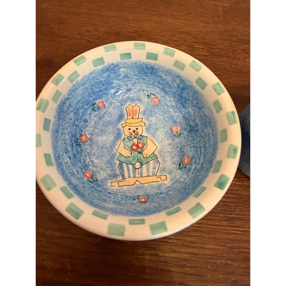 Papel Giftware Bunny Bowl & Cup Set Blue Spongeware Easter Rabbit Country Kitche - Picture 4 of 6